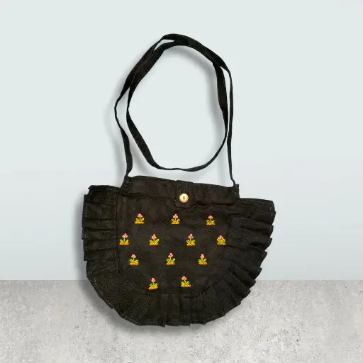 Black Shoulder Bag (Flower) || Hand Made